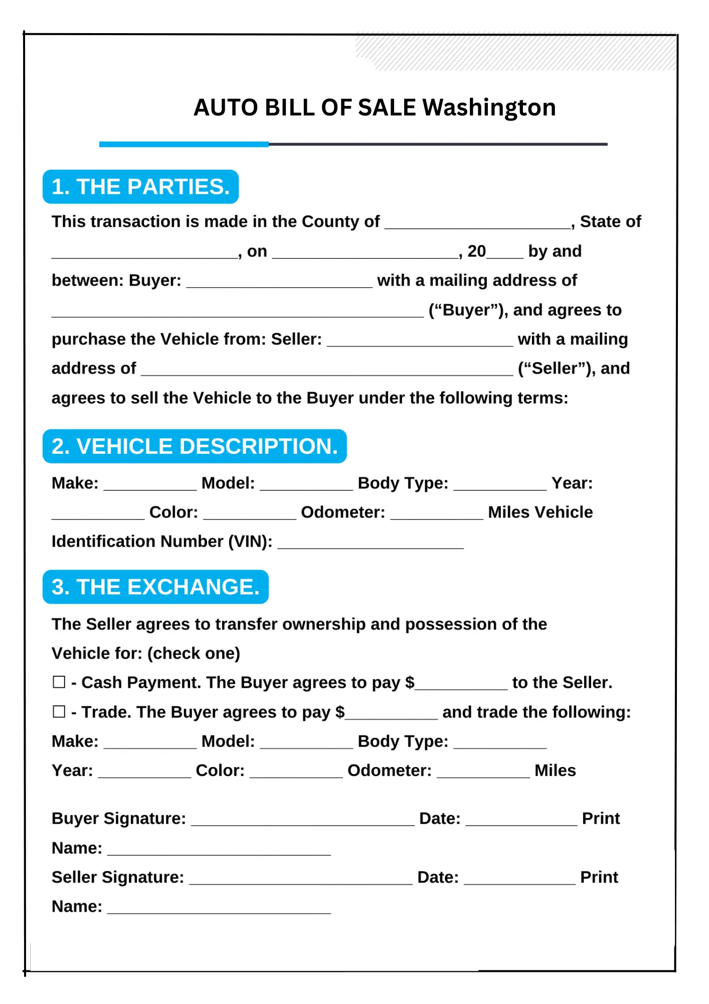 Washington Bill of Sale PDF Downloads