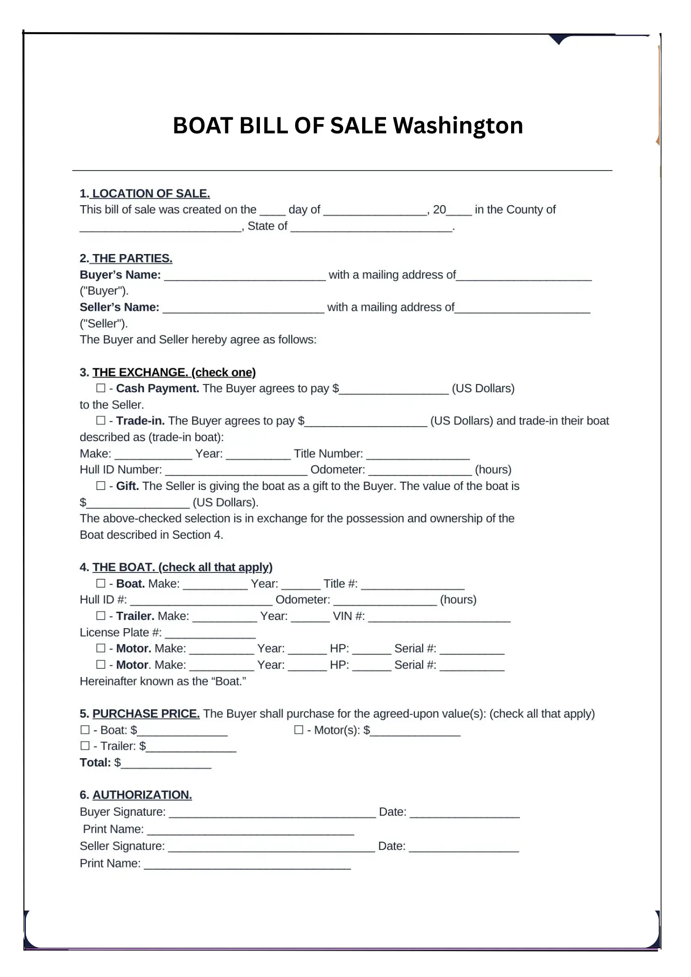 Washington Bill of Sale PDF Downloads