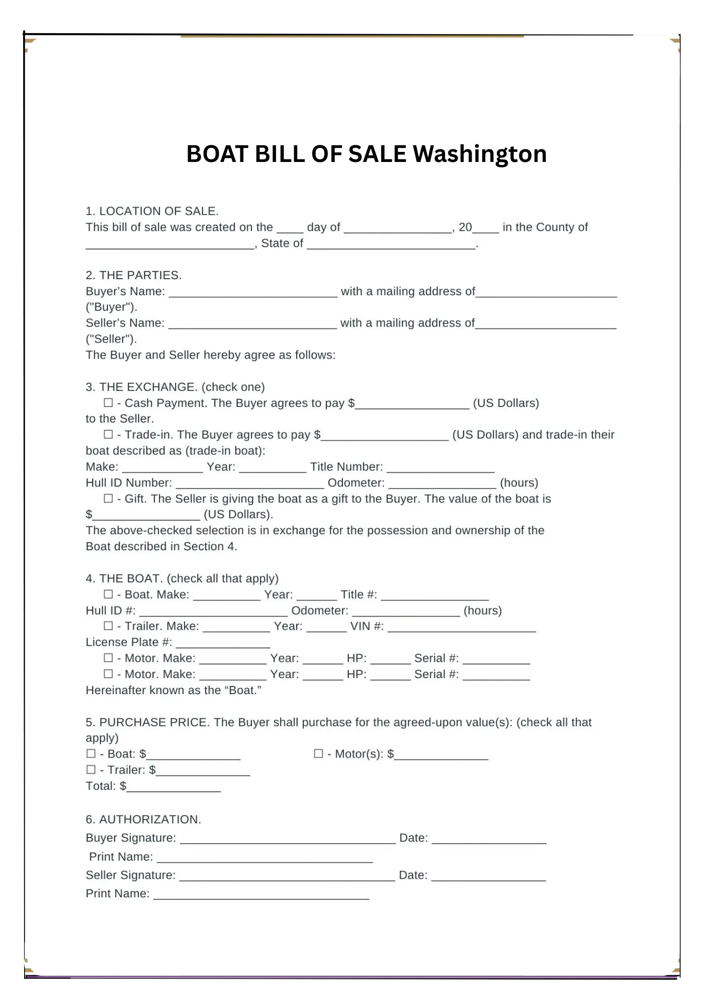Washington Bill of Sale PDF Downloads