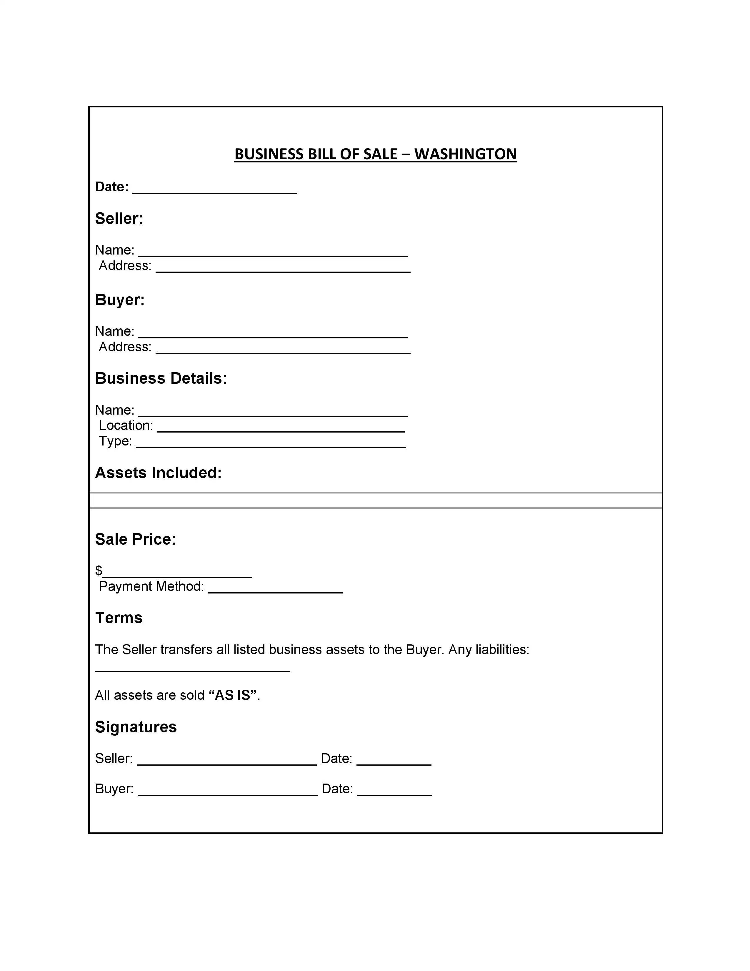 Washington Bill of Sale PDF Downloads