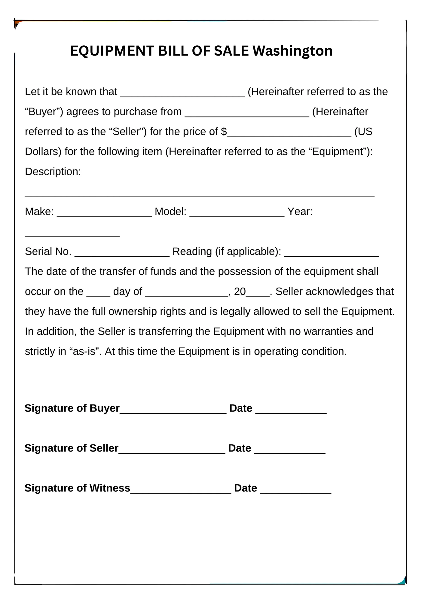 Washington Bill of Sale PDF Downloads