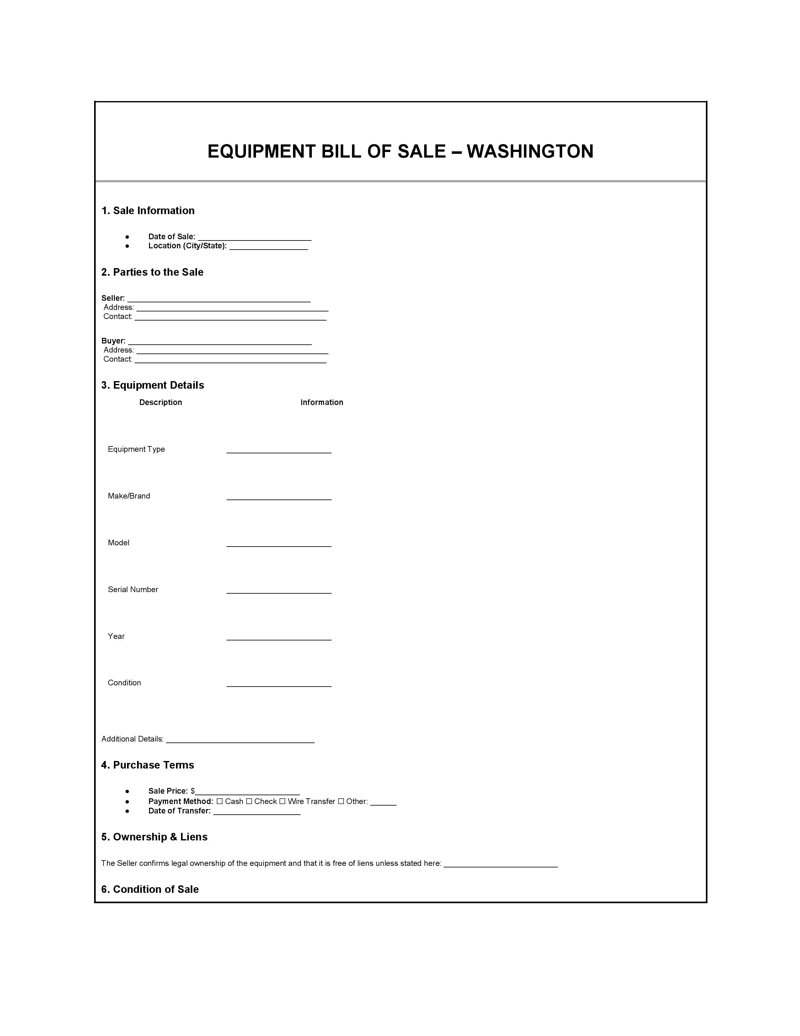 Washington Bill of Sale PDF Downloads