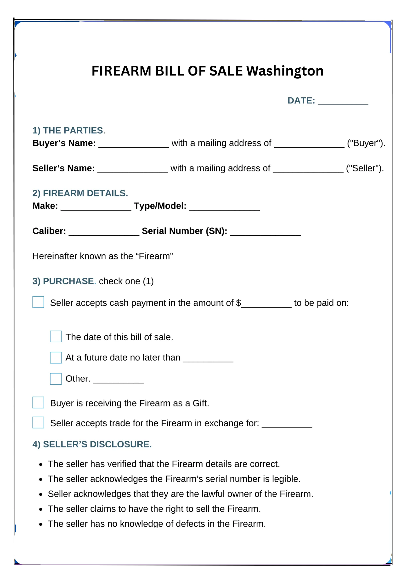 Washington Bill of Sale PDF Downloads