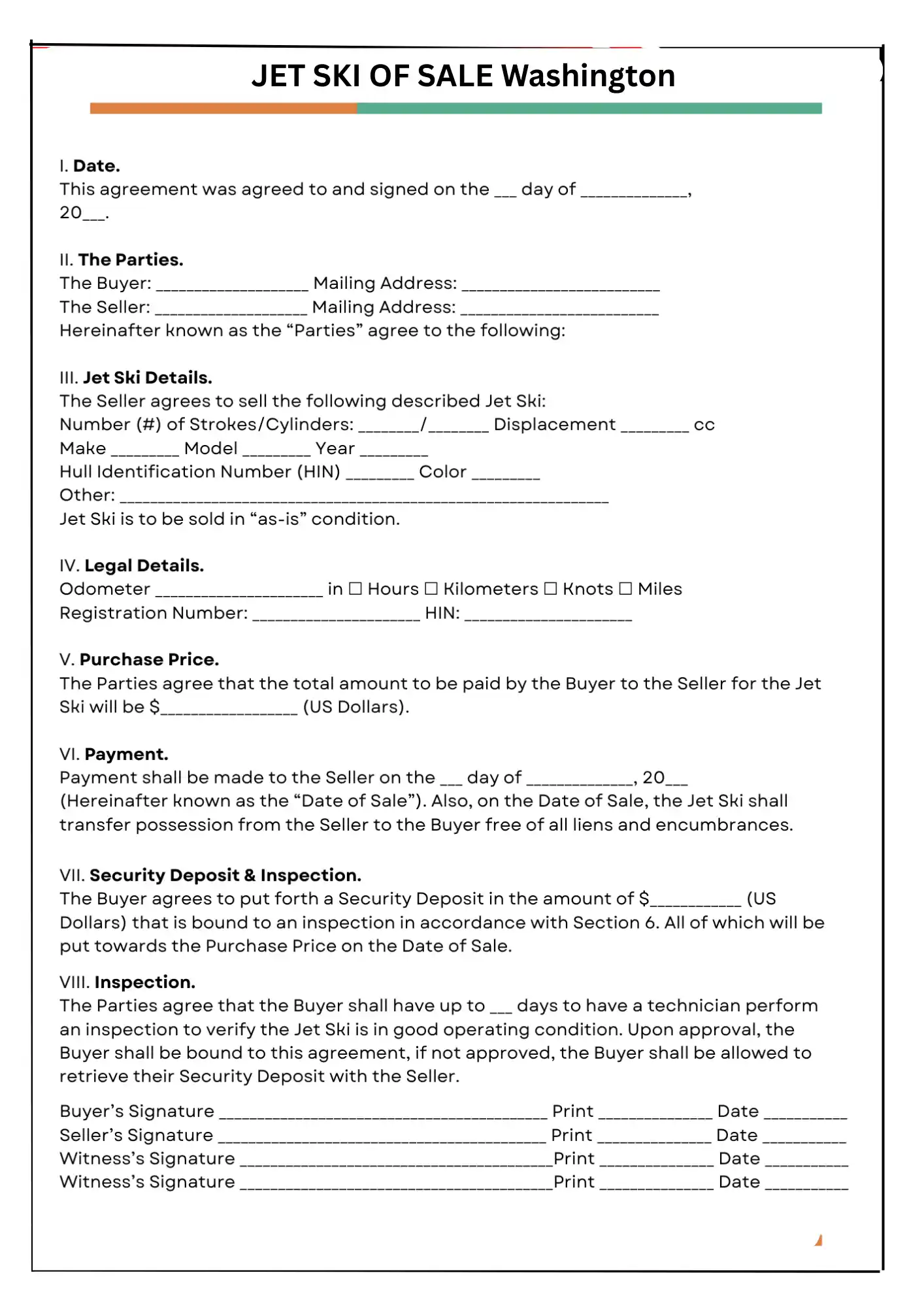 Washington Bill of Sale PDF Downloads