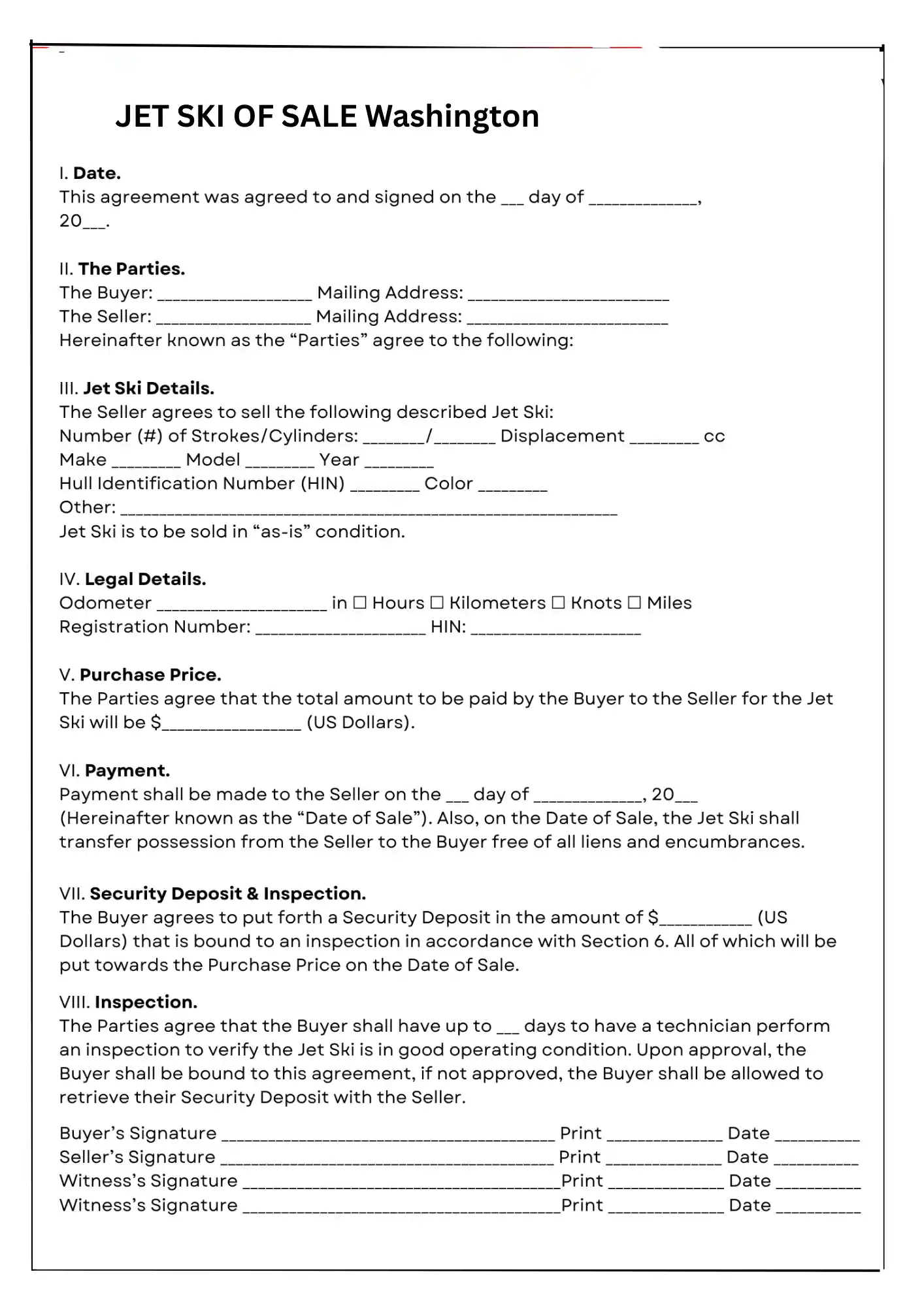 Washington Bill of Sale PDF Downloads