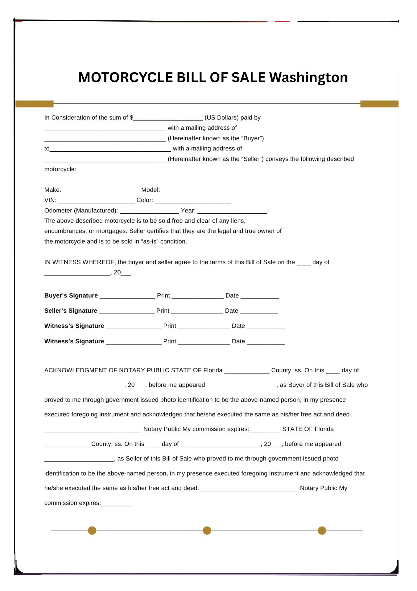 Washington Bill of Sale PDF Downloads