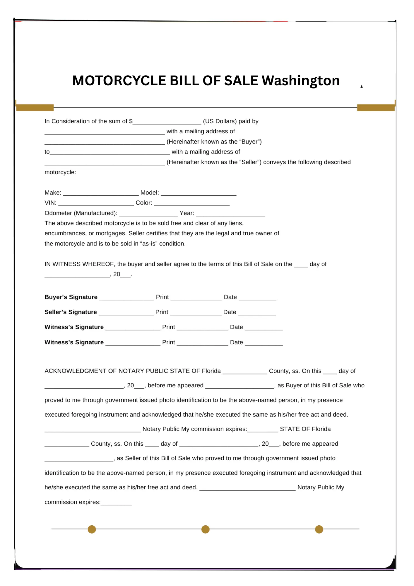 Washington Bill of Sale PDF Downloads