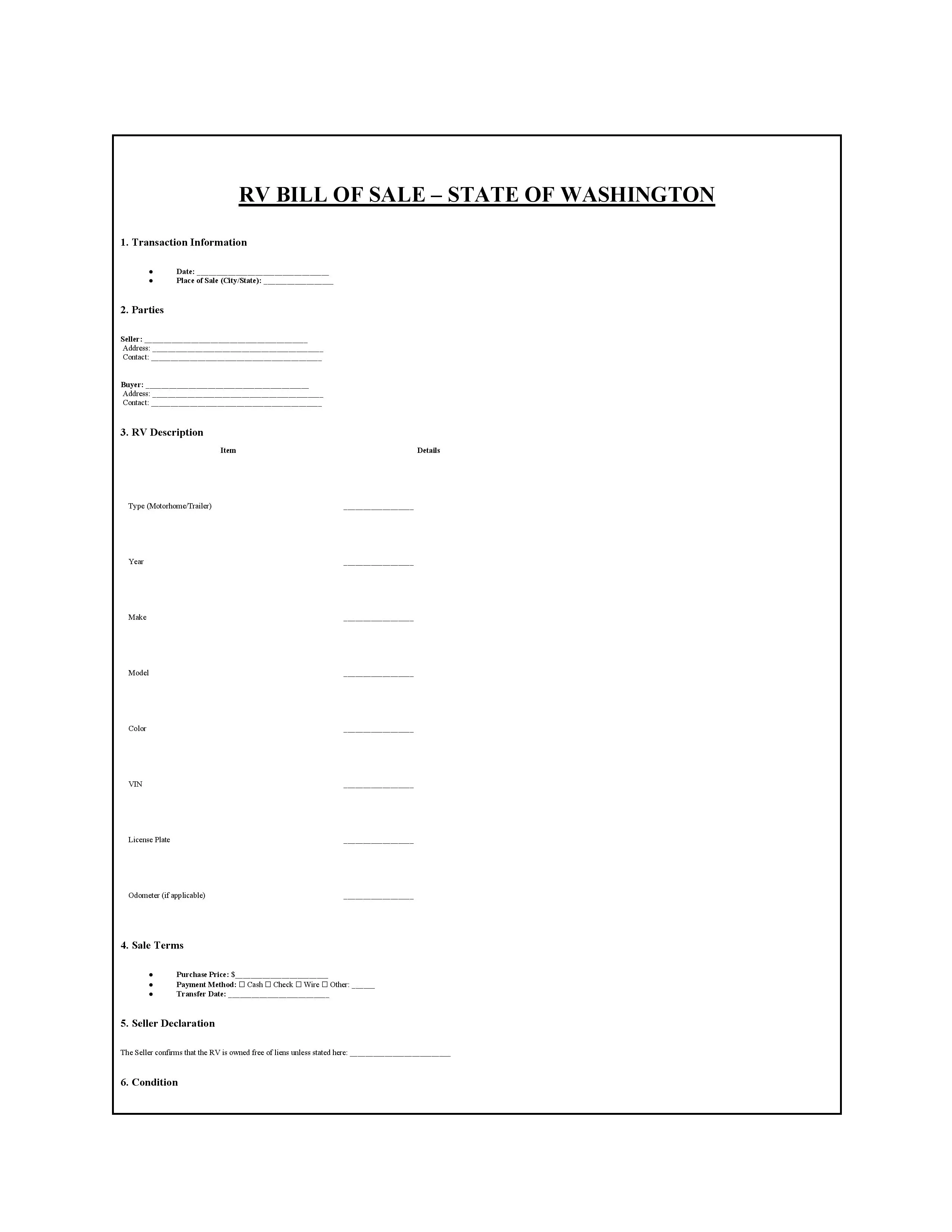 Washington Bill of Sale PDF Downloads