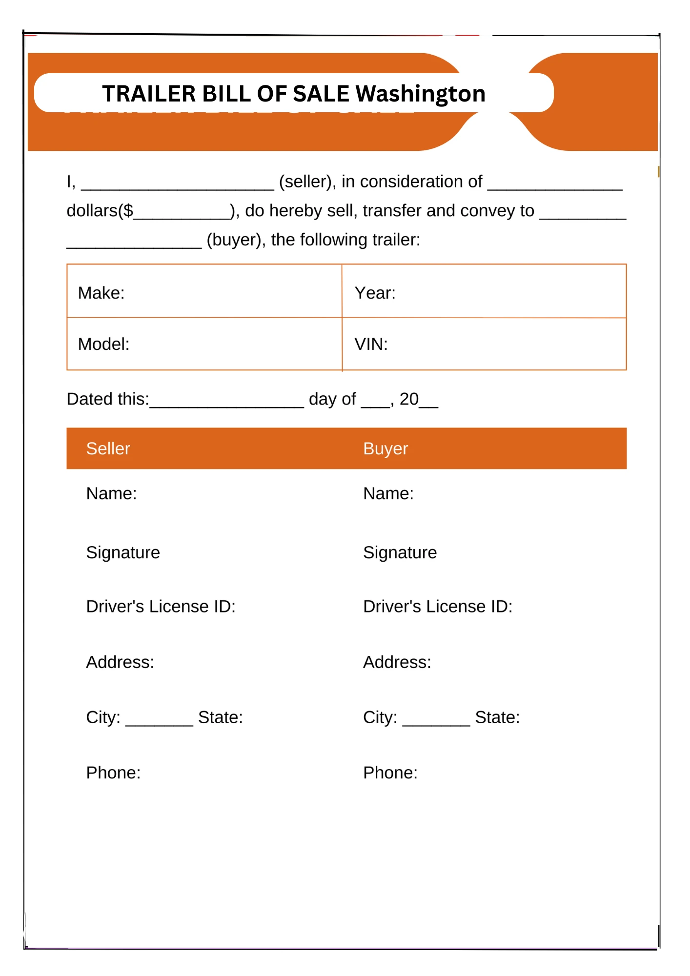 Washington Bill of Sale PDF Downloads