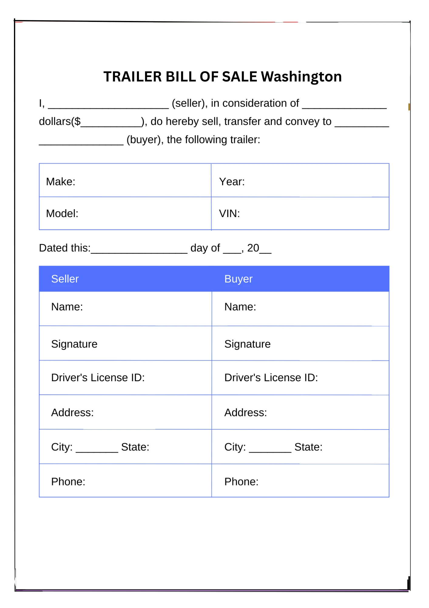 Washington Bill of Sale PDF Downloads