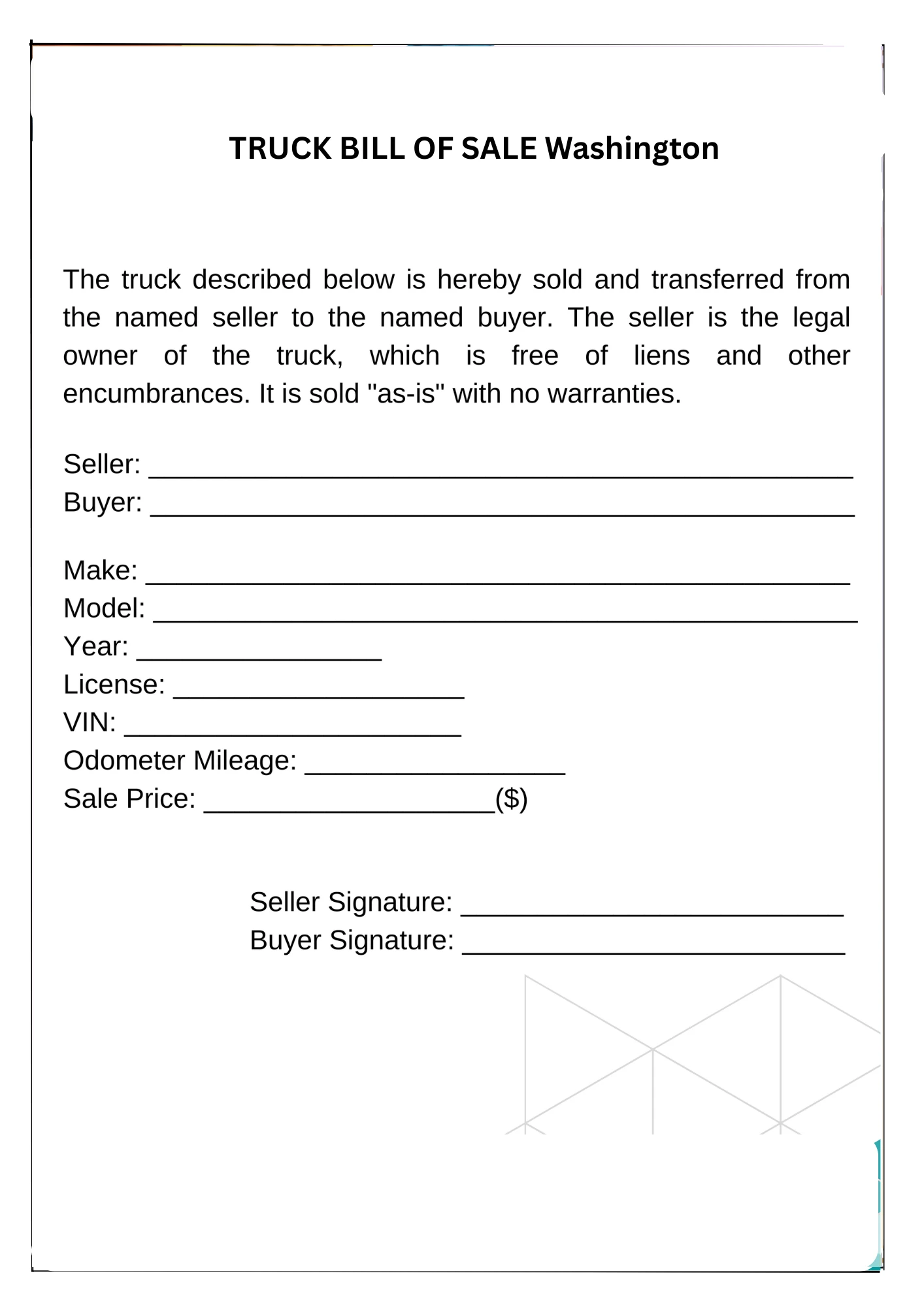 Washington Bill of Sale PDF Downloads